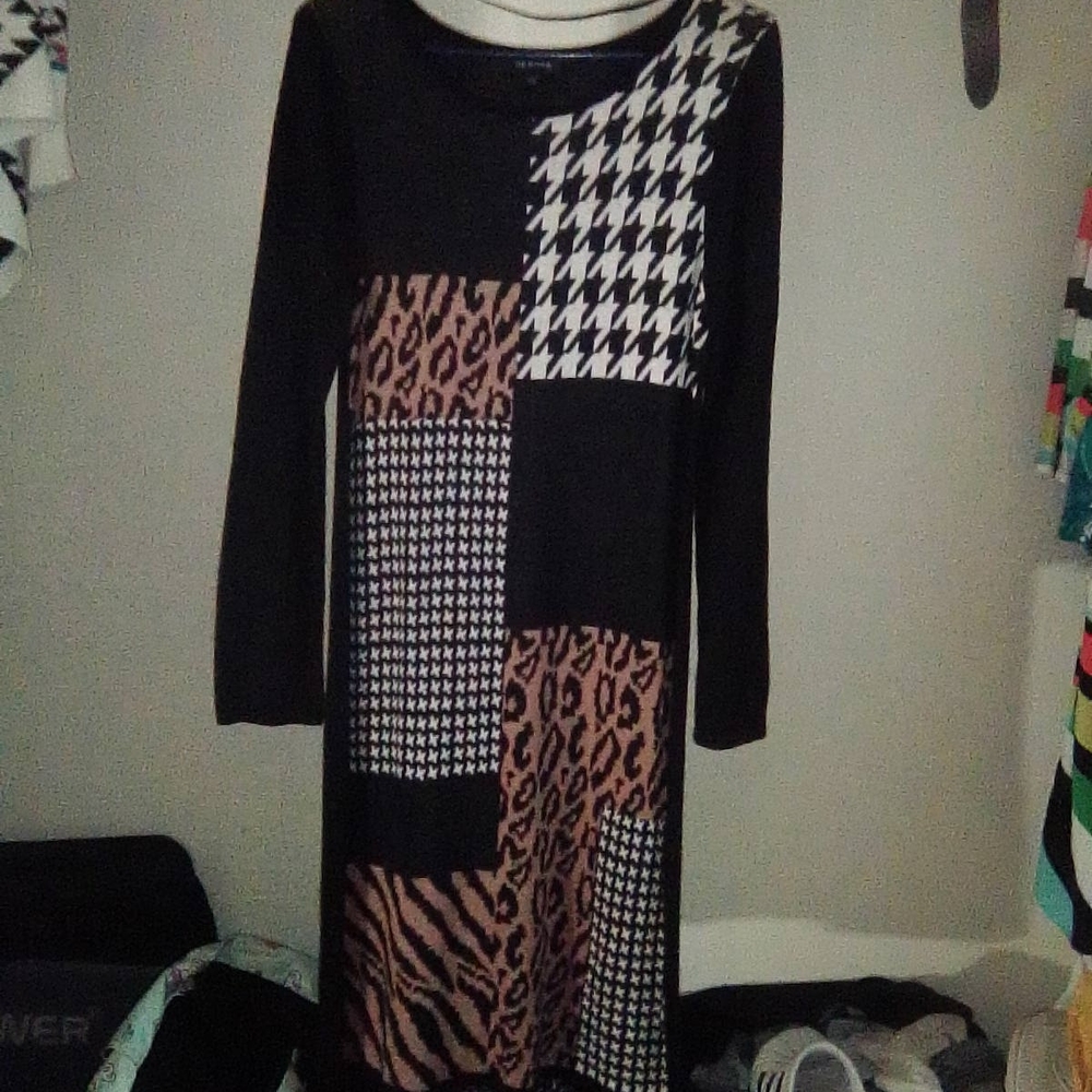 Spense Black and Brown Patchwork Midi Dress